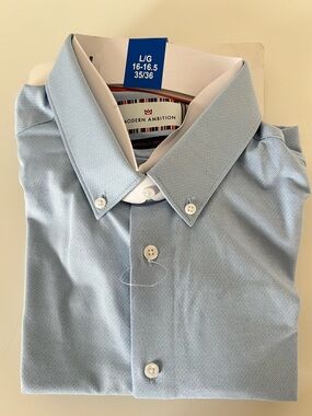Modern Ambition Mens L 16-16.5 35/36 Light Blue Button Down Dress Shirt